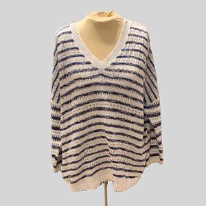 CAbi Navy & White Striped Knit Oversized Sweater - Size M (fits L)